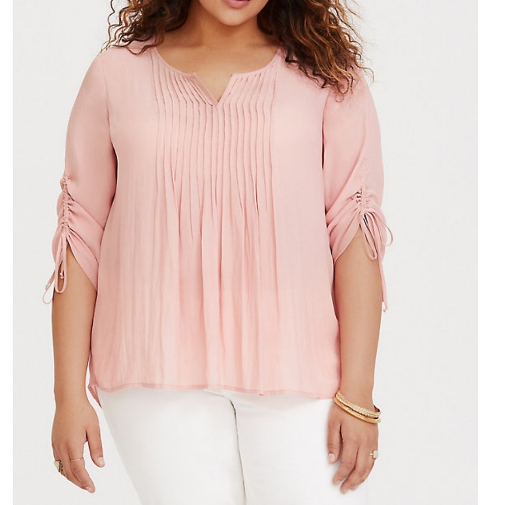 PINK PINTUCK CHIFFON BLOUSE